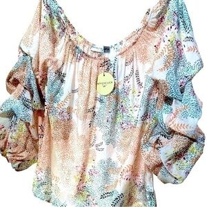 🅽🅴🆆 Patrizia Luca gathered sleeve off-the-shoulder floral top, Small